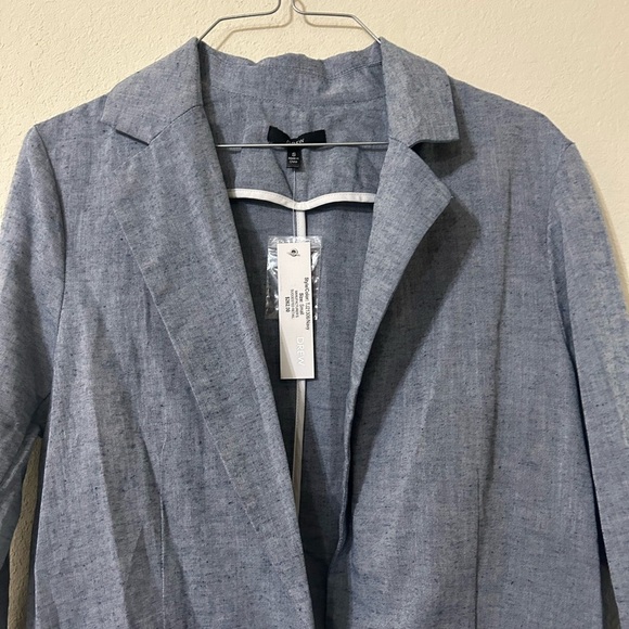 NWT Anthropologie DREW Navy Chambray Linen Blend Blazer Button V-Neck Women's S - Picture 3 of 8